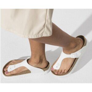 PapilliobyBirkenstock Gizeh Platform Sandals White Leather Cork Footbed Comfort